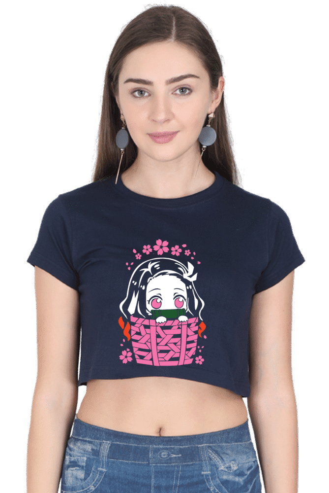 Official Nezuko Crop Top featuring chibi Nezuko in box with cherry blossoms