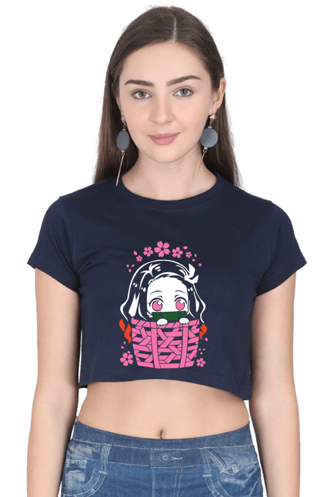 Official Nezuko Crop Top featuring chibi Nezuko in box with cherry blossoms
