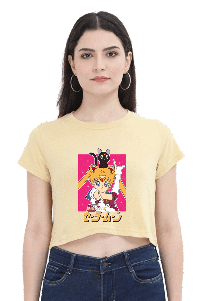 Official Sailor Moon Luna Crop Top T-Shirt with Sailor Moon and Luna the cat