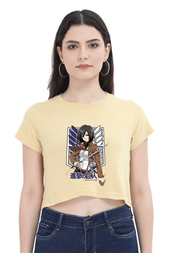 Official Mikasa Ackerman Crop Top T-Shirt with ODM gear and Survey Corps emblem