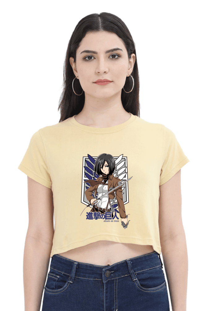 Official Mikasa Ackerman Crop Top T-Shirt with ODM gear and Survey Corps emblem