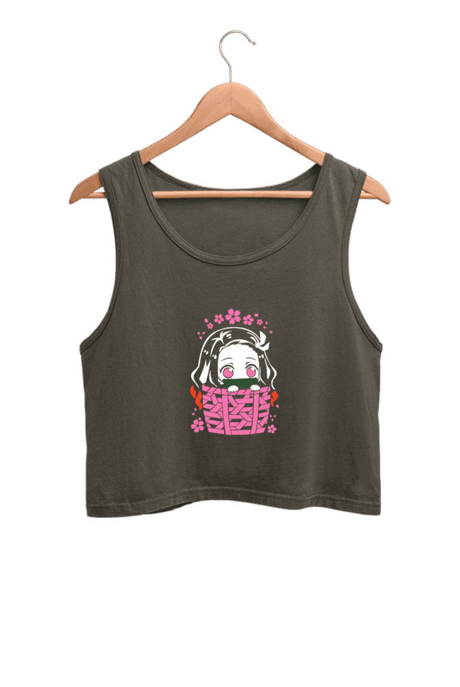 Official Nezuko Crop Top featuring chibi Nezuko in box with cherry blossoms