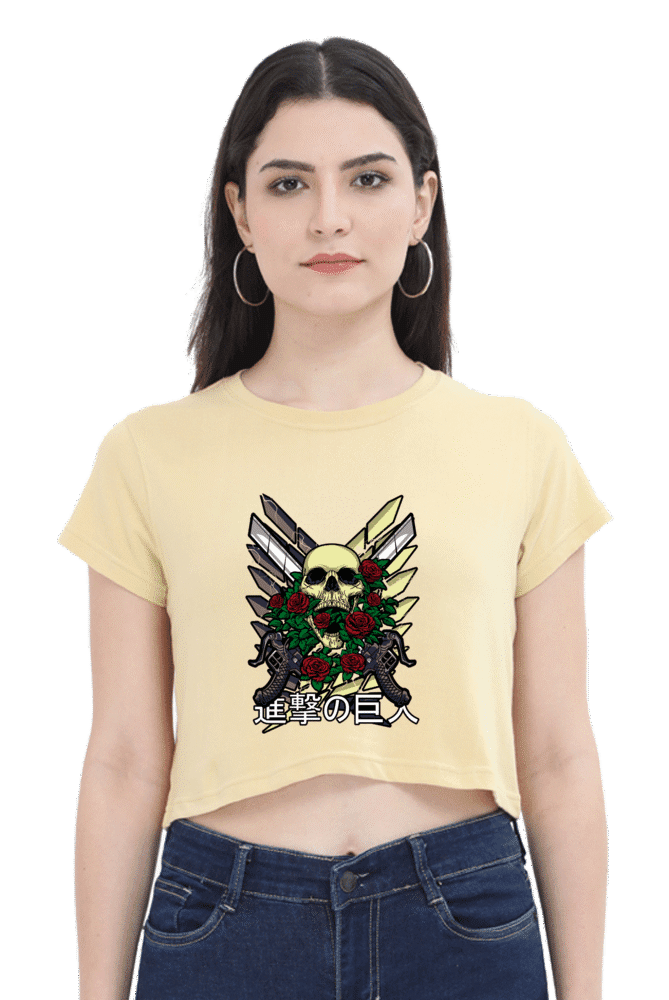 Official Attack on Titan Survey Corps Crop Top with skull and roses emblem