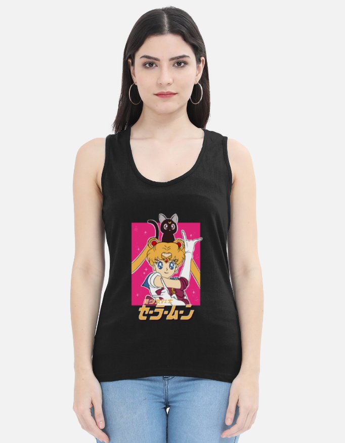 Official Sailor Moon Tank Top with Usagi and Luna character graphic