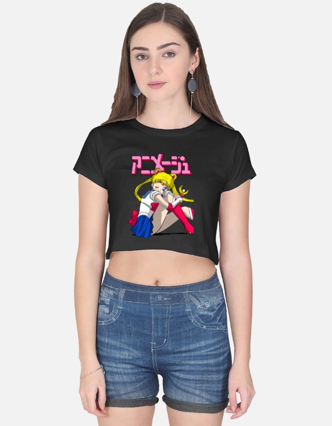 Official Sailor Moon Crop Top with elegant Usagi character graphic and text
