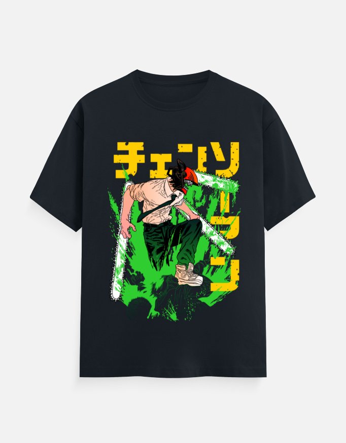 Official Chainsaw Man T-Shirt with Denji's devil form graphic and text