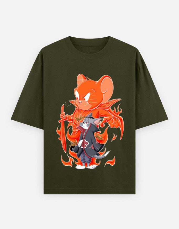 Official Tom and Jerry Naruto T-Shirt with Akatsuki and Nine-Tails Crossover graphic