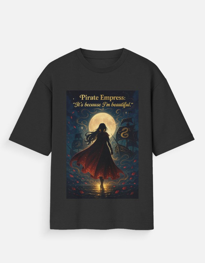 Oversized black t-shirt with a moonlit feminine silhouette graphic representing confidence and strength Oversized black t-shirt with a moonlit feminine silhouette graphic representing confidence and strength